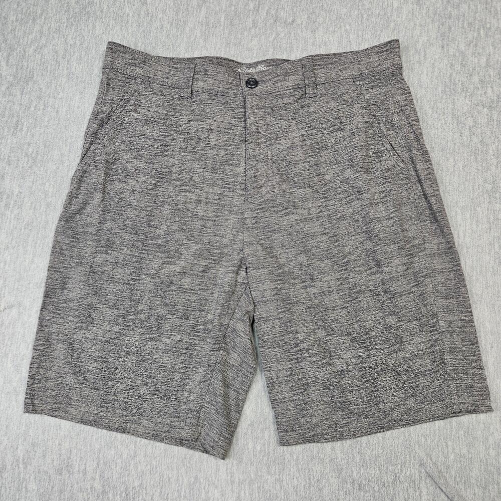 Eddie Bauer Travex Shorts Mens 34 Gray Chino Stretch Nylon Travel Casual